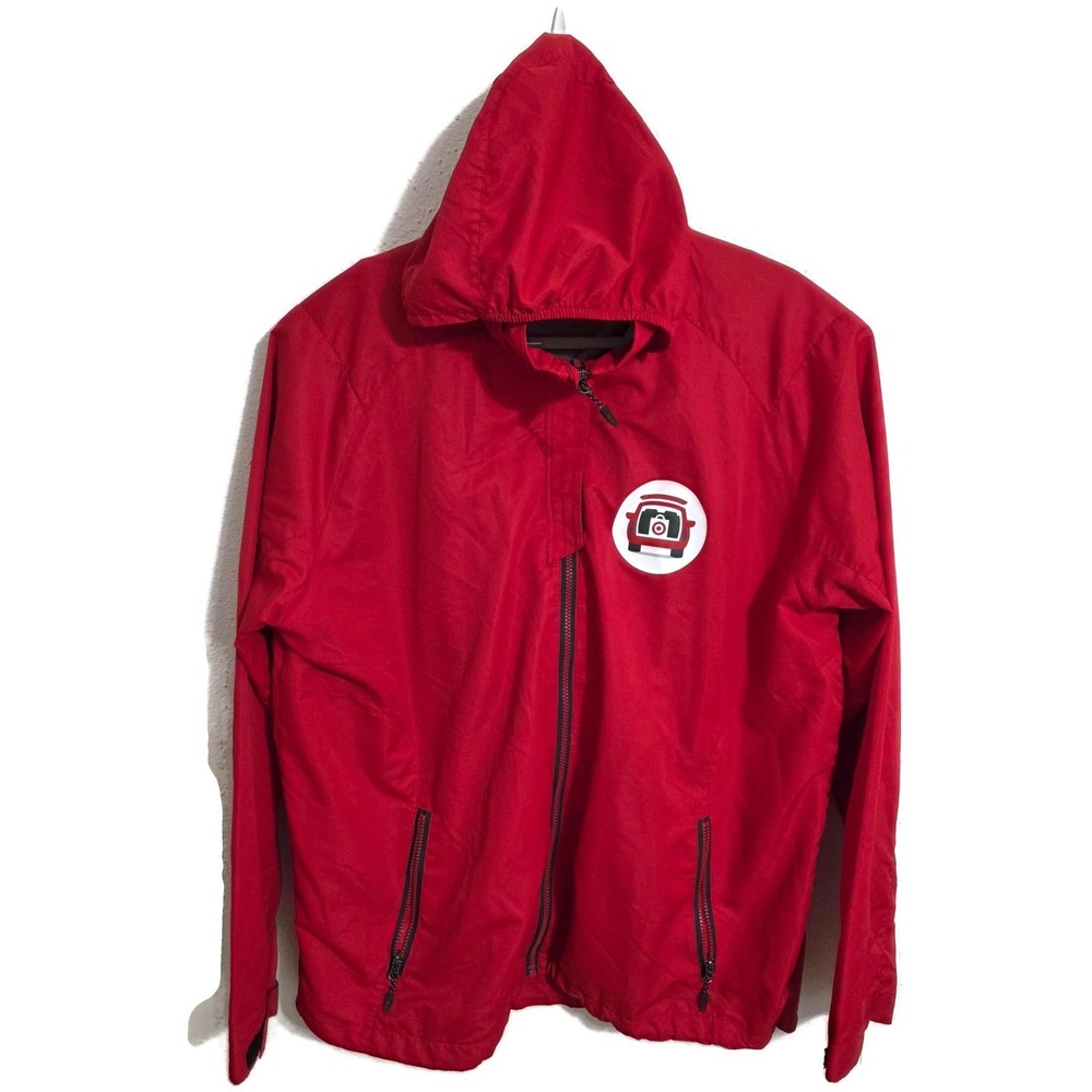 Target Jacket Mens 2XL Red Drive Up Hooded Windbreaker Full Zip Logo Employee